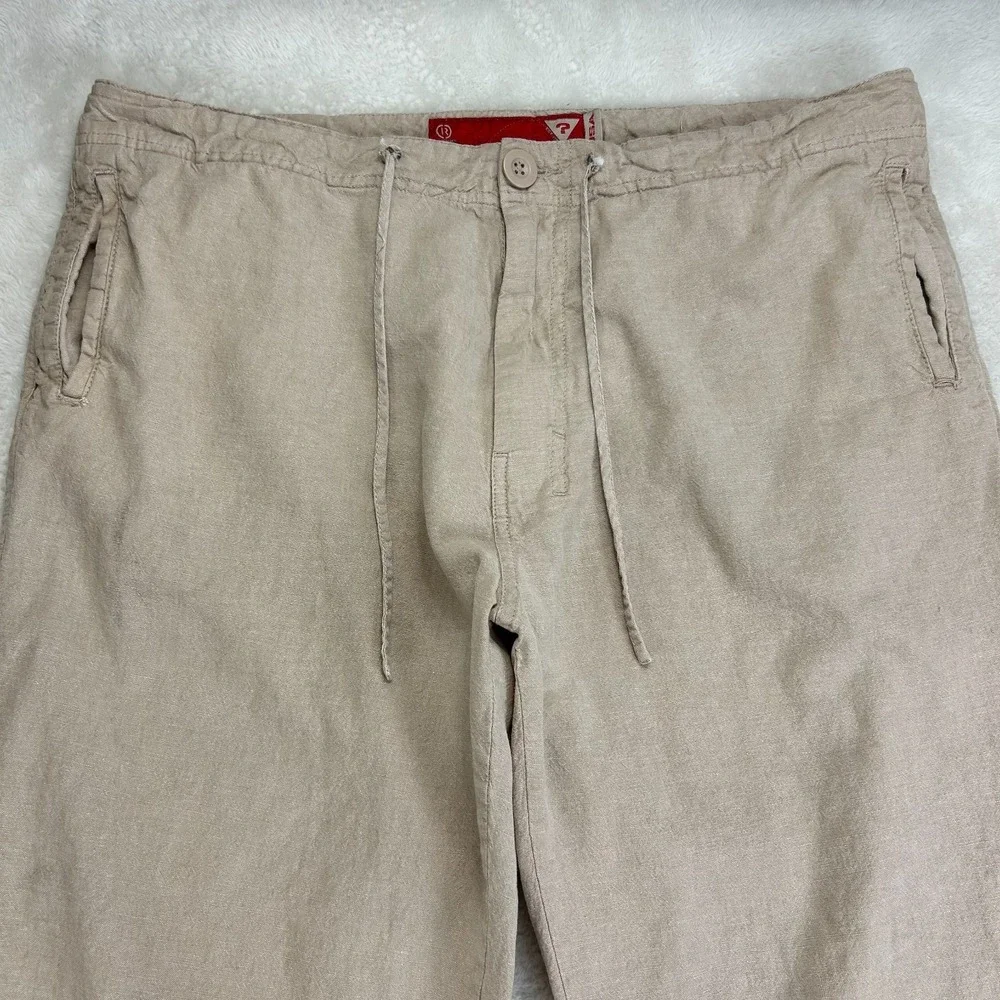 Vintage Guess Jeans Linen Pants Mens 38 Beige Drawstring Flat Front Grunge